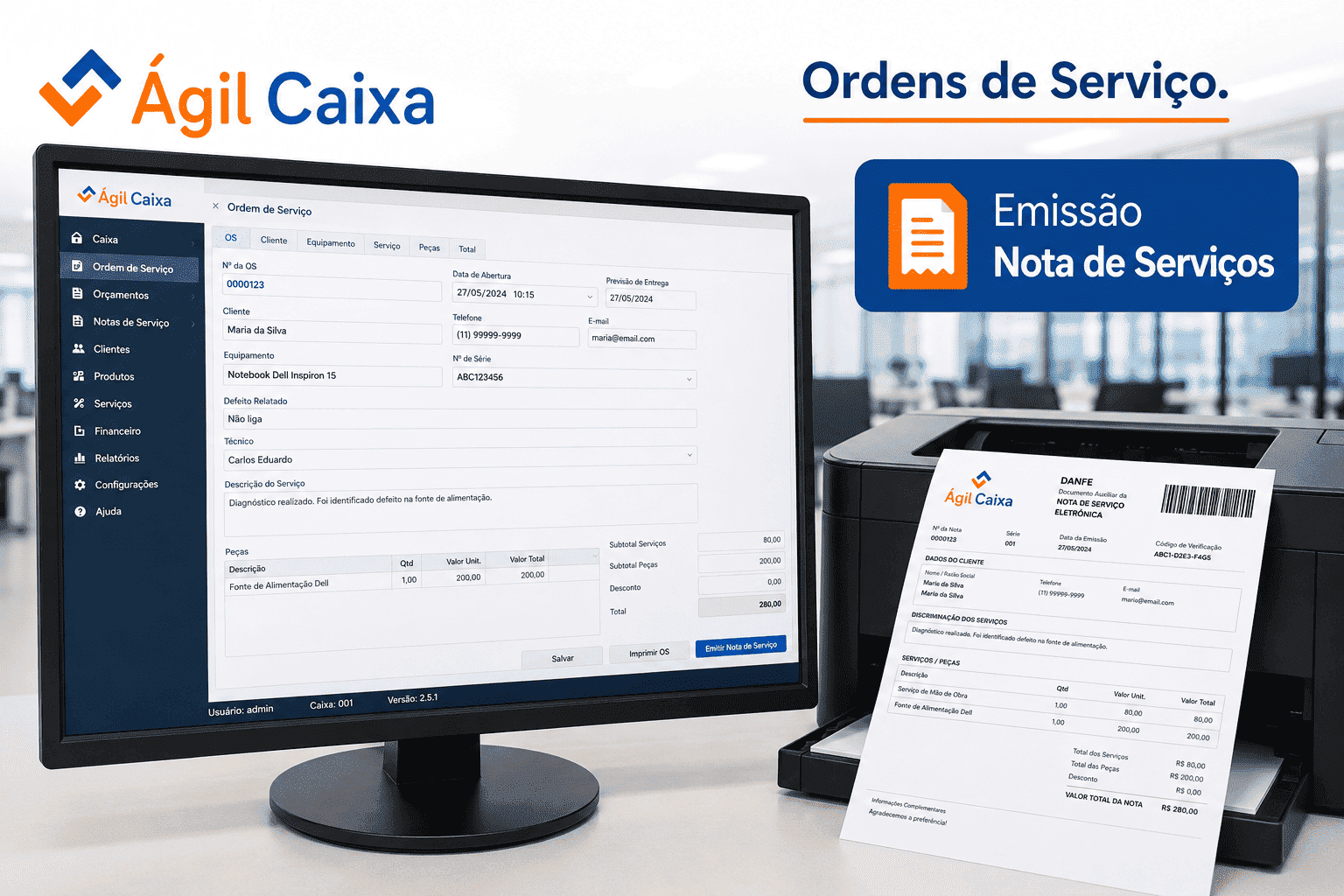 Tela de ordem de serviço no Ágil Caixa
